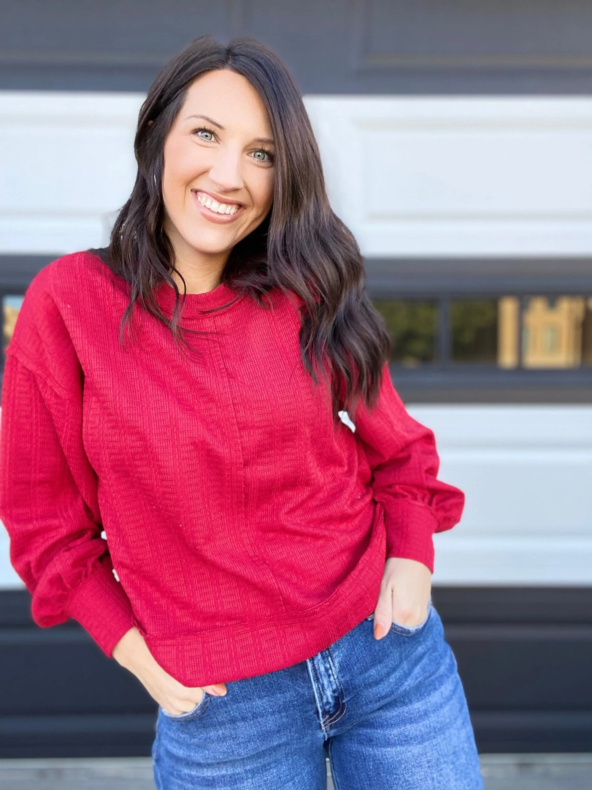Shirts & Tops Tinny Waffle Knit Pullover- True Red