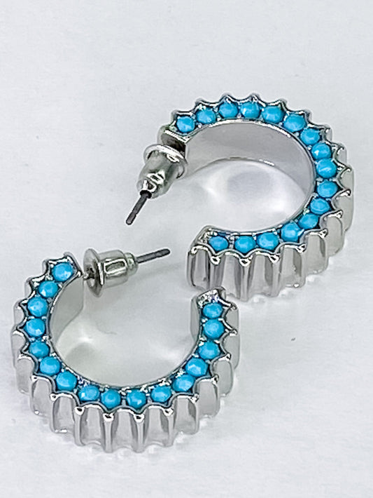 Earrings Turquoise and Silver Hoop
