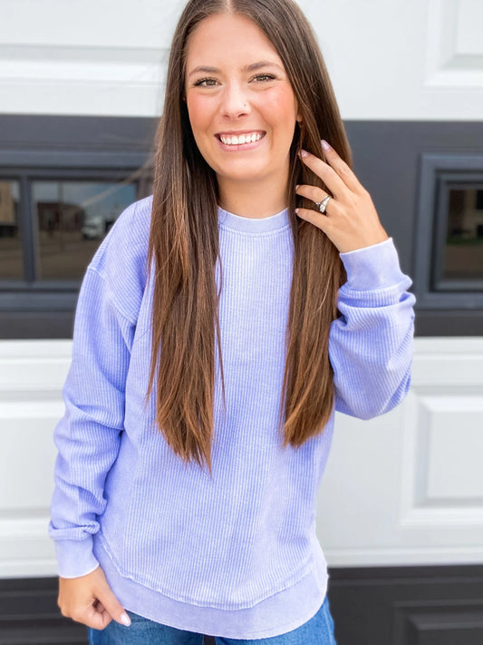 Vintage Wash Corded Crew Sweatshirt-Lilac