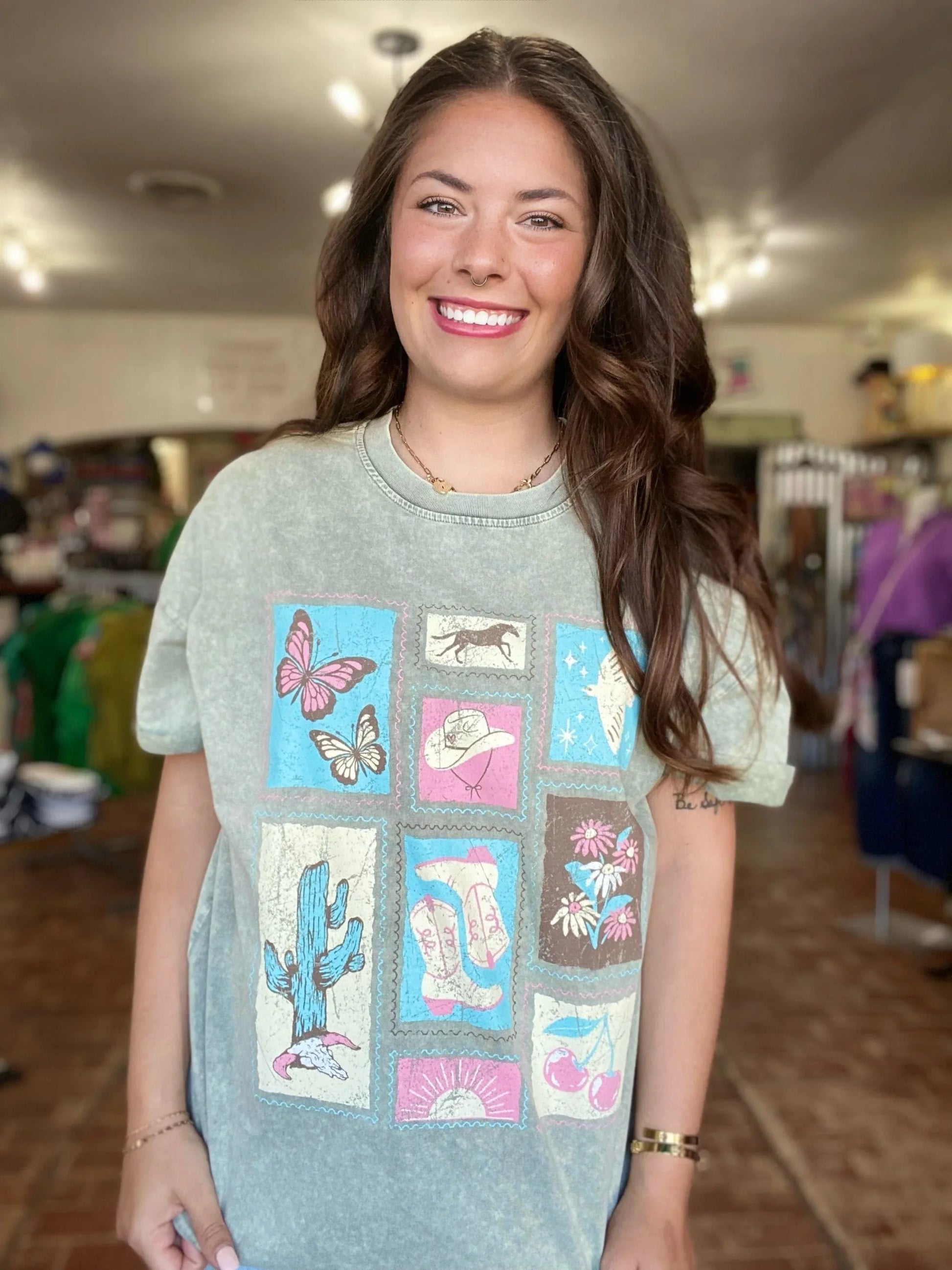 Graphic Tees Vintage Western  Tee- Green