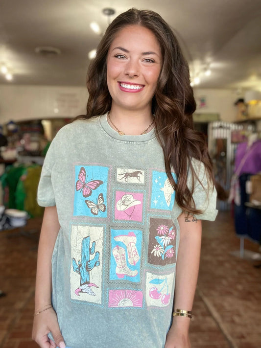 Graphic Tees Vintage Western  Tee- Green