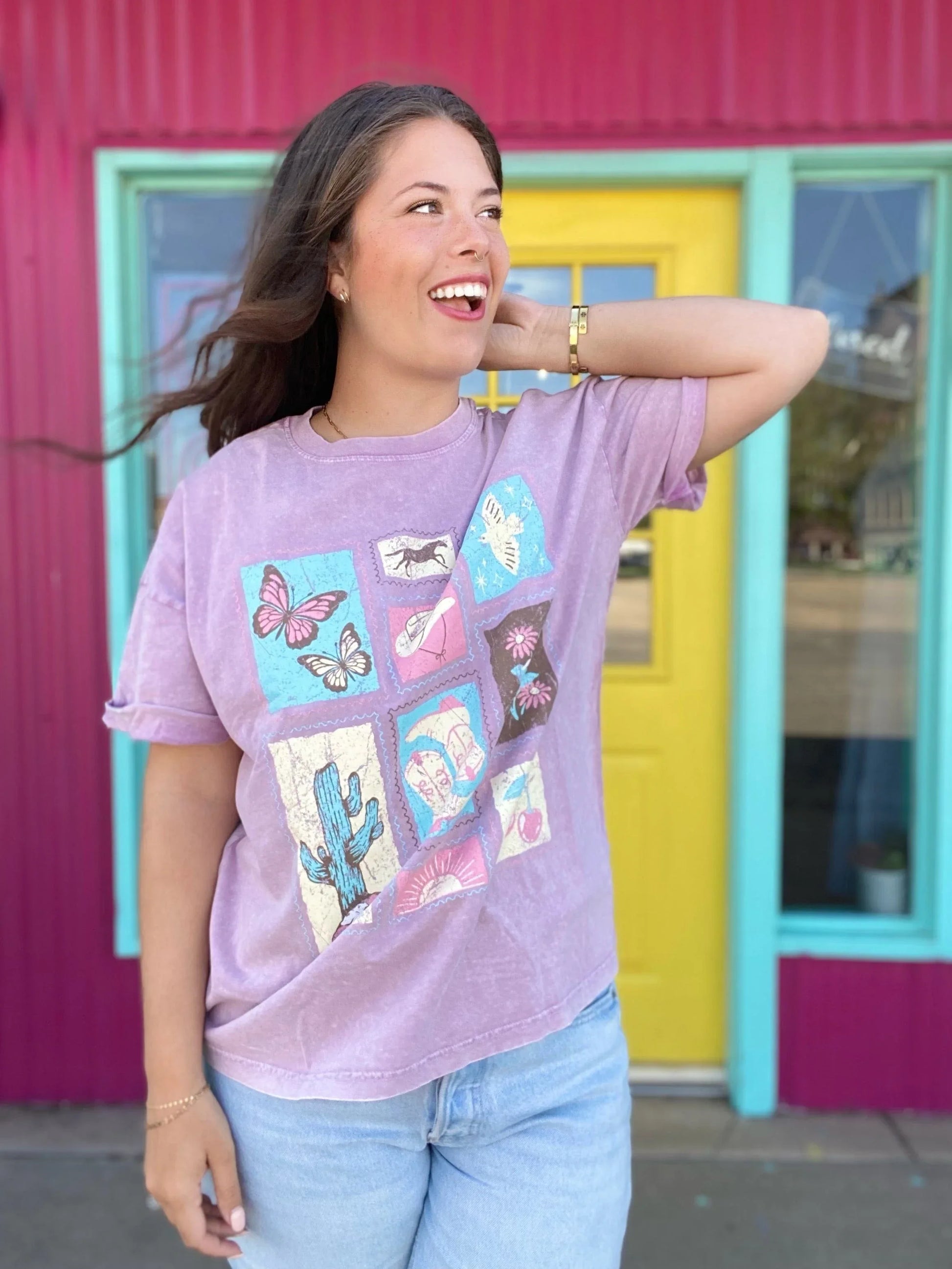 Graphic Tees Vintage Western Tee- Lavender