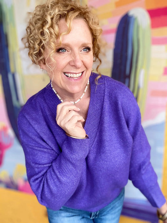 Shirts & Tops Vneck Cozy Sweater- Purple